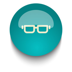 Glasses vector icon on blue green glossy glass button on white b