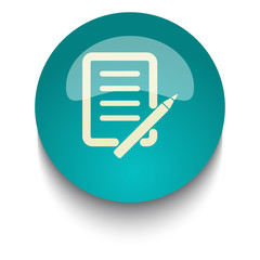 Pen And Paper vector icon on blue green glossy glass button on w