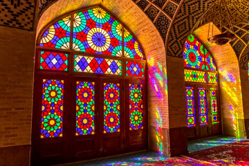 Fototapeta na wymiar Nasir Al-Mulk Mosque colored glass