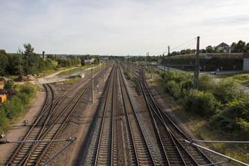 Fototapeta na wymiar Rail tracks to the train station of Werdau, Germany, 2015
