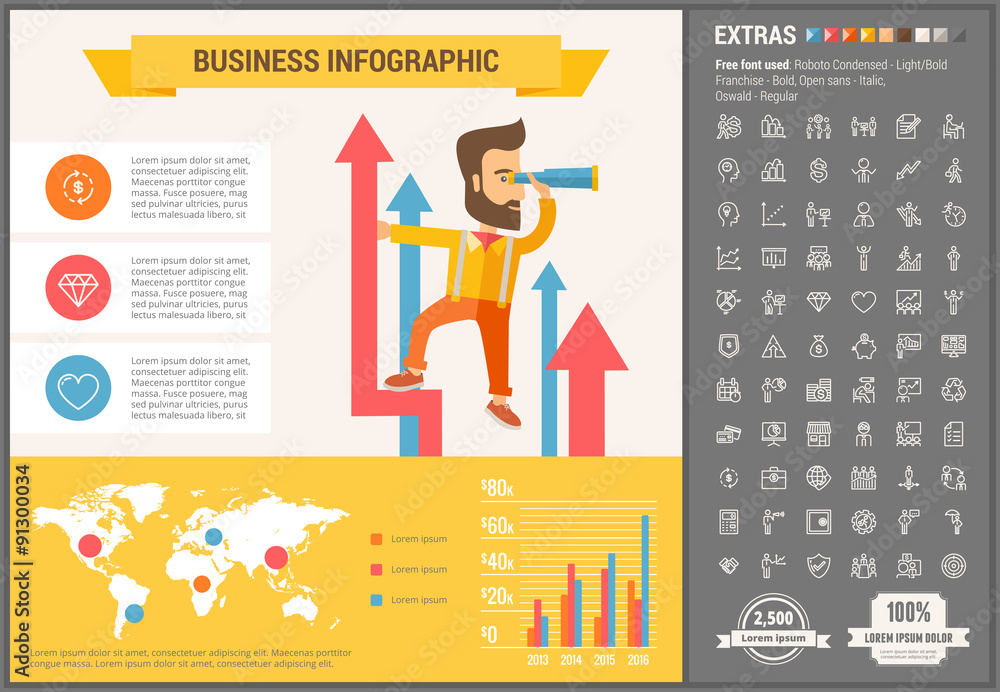 Sticker Business flat design Infographic Template