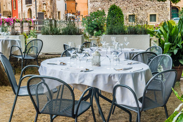 luxury restaurant table in medieval village