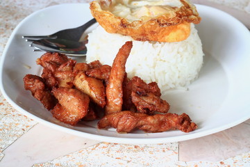 Thai style food, pork fried with crunchy garlic