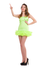 Pretty lady in light charming dress isolated on white