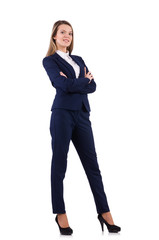 Businesswoman in blue suit isolated on white