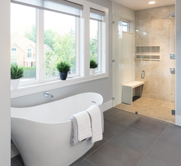 Bathtub and shower in new luxury home