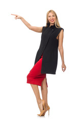 Pretty young girl in bordo skirt isolated on white