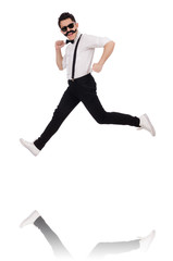 Young man with moustache isolated on white