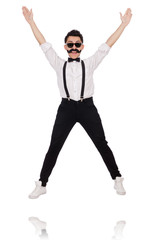 Young man with moustache isolated on white