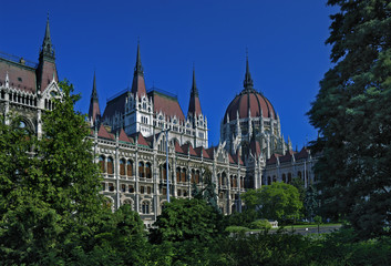 Parlamentsgebäude, Budapest, am Pester Donauufer