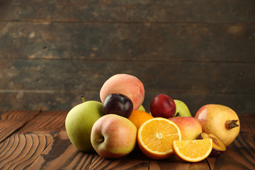 Assortment of exotic fruits on table