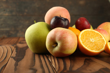 Assortment of exotic fruits on table