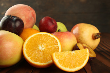 Assortment of exotic fruits on table