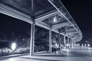 Empty pedestrian walkway in the park at night