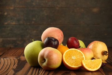 Assortment of exotic fruits on table