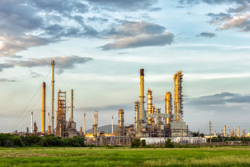 Oil refinery at evening.