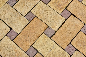 Natural Yellow Limestone Brick Floor With  Herringbone Pattern