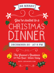 Christmas dinner invitation card. Vector design.