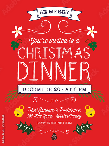 "Christmas dinner invitation card. Vector design." Stock image and