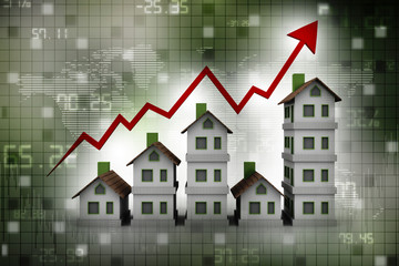3d illustration Growth in real estate shown on graph