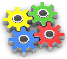 four gears on white background