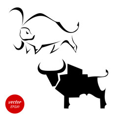 Set silhouette of a bull isolated on white background. Vector il