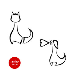 Silhouettes of a cat and dog isolated on white background. Vecto