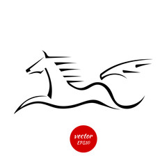 Silhouettes of a horse jumping isolated on a white background. V