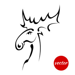 Sketch of a deer's head with large horns isolated on white backg