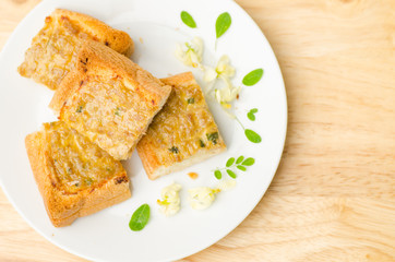 Bread with pork on top (Thai food) 