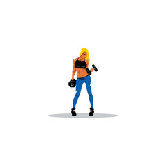 Fitness woman with dumbbell sign. Vector Illustration.