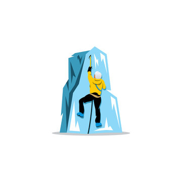 climber in yellow jacket scaling blue ice clip art preview