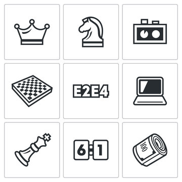 Playing chess and modern technology icons set. Vector Illustration.