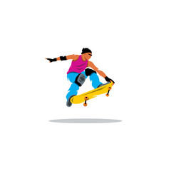 Fototapeta na wymiar Skateboarder man jumping sign. Vector Illustration.
