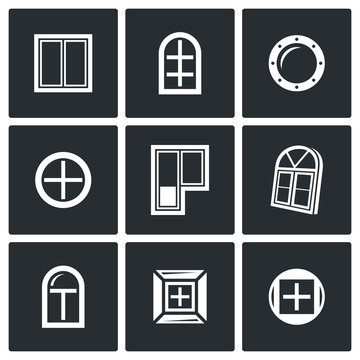 Various window icons set. Vector Illustration.