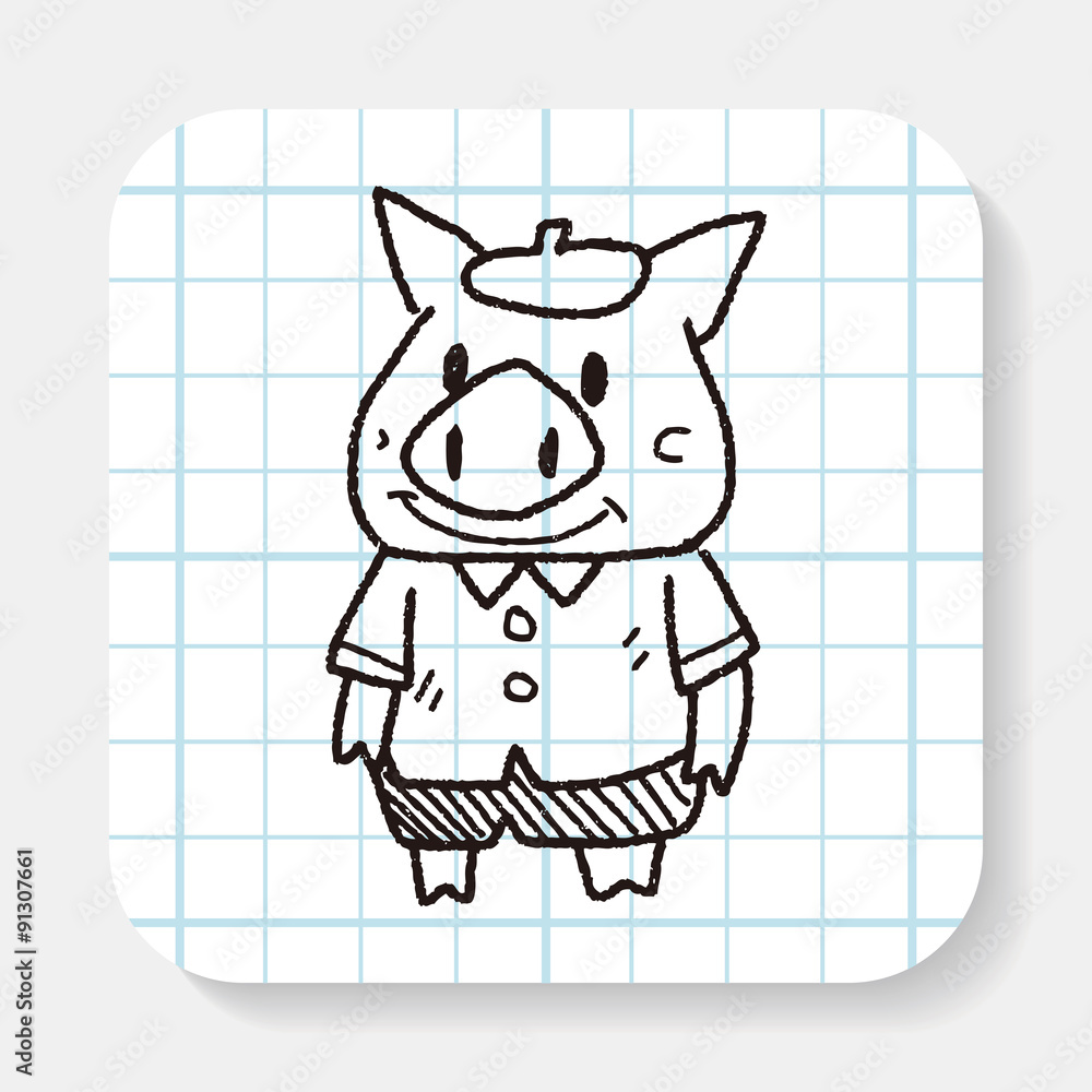 Wall mural three little pigs doodle