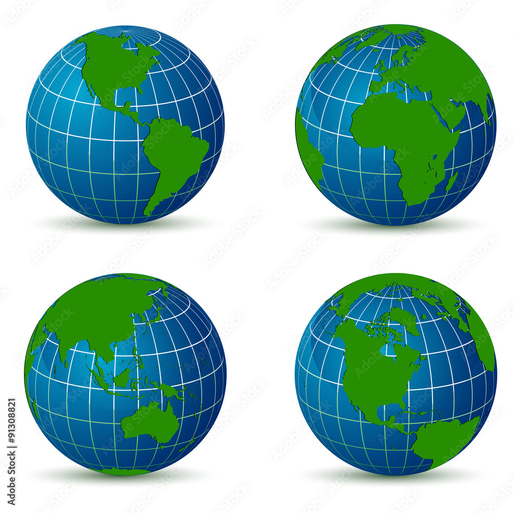 Poster earth from different angles map with shadow