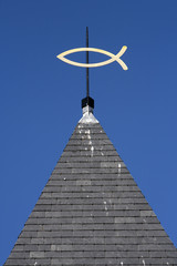 steeple with ichthus