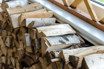 stock of birch logs at home