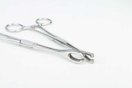 Stainless steel surgical forceps. Stock image macro.