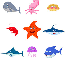 sea animal cartoon set