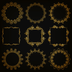 Vector set of gold decorative borders, frame