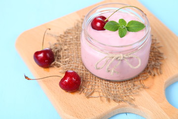 Cherry yogurt and ripe cherry