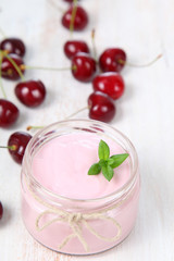 Cherry yogurt and ripe cherry