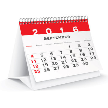 September 2016 desk calendar