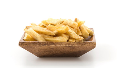 french fries on wood plate
