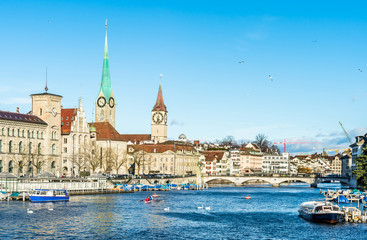 View of Zurich old town in winter.