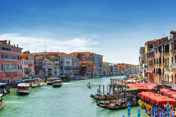 View of the Grand Canal from the Rialto Bridge in Venice, Italy