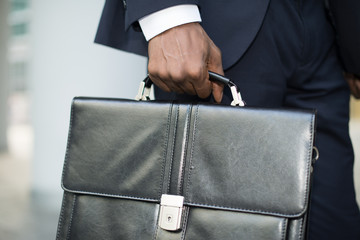 Businessman holding his briefcase - obrazy, fototapety, plakaty