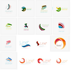 Set of abstract wavy elements. Circles, swirls and waves with